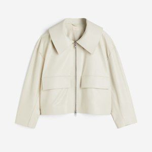 H&M Oversized Leather Wide Collar Jacket - XS - Light Beige/Ecru